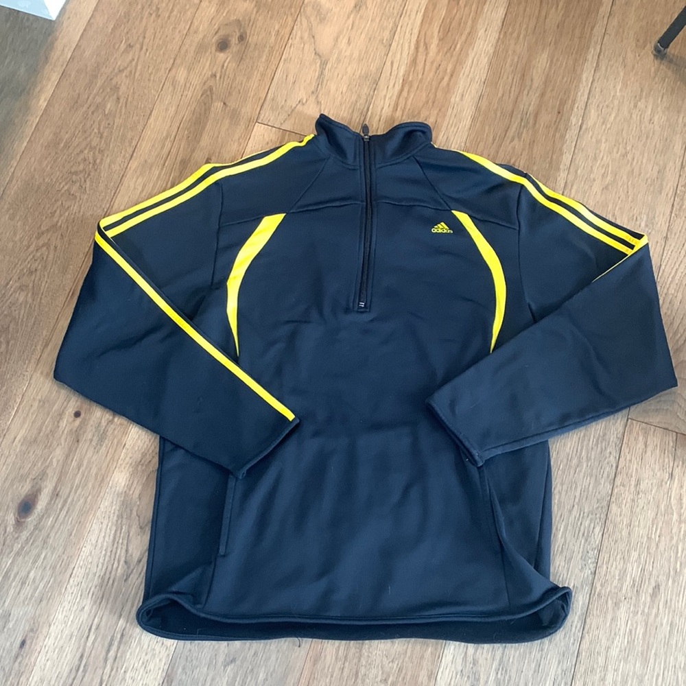 adidas Navy Blue and Yellow Quarter-Zip Pullover